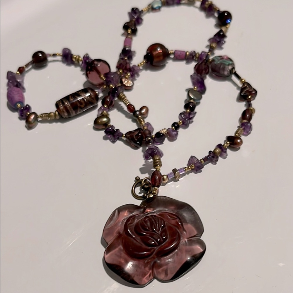 Vintage Carved Amethyst Necklace
